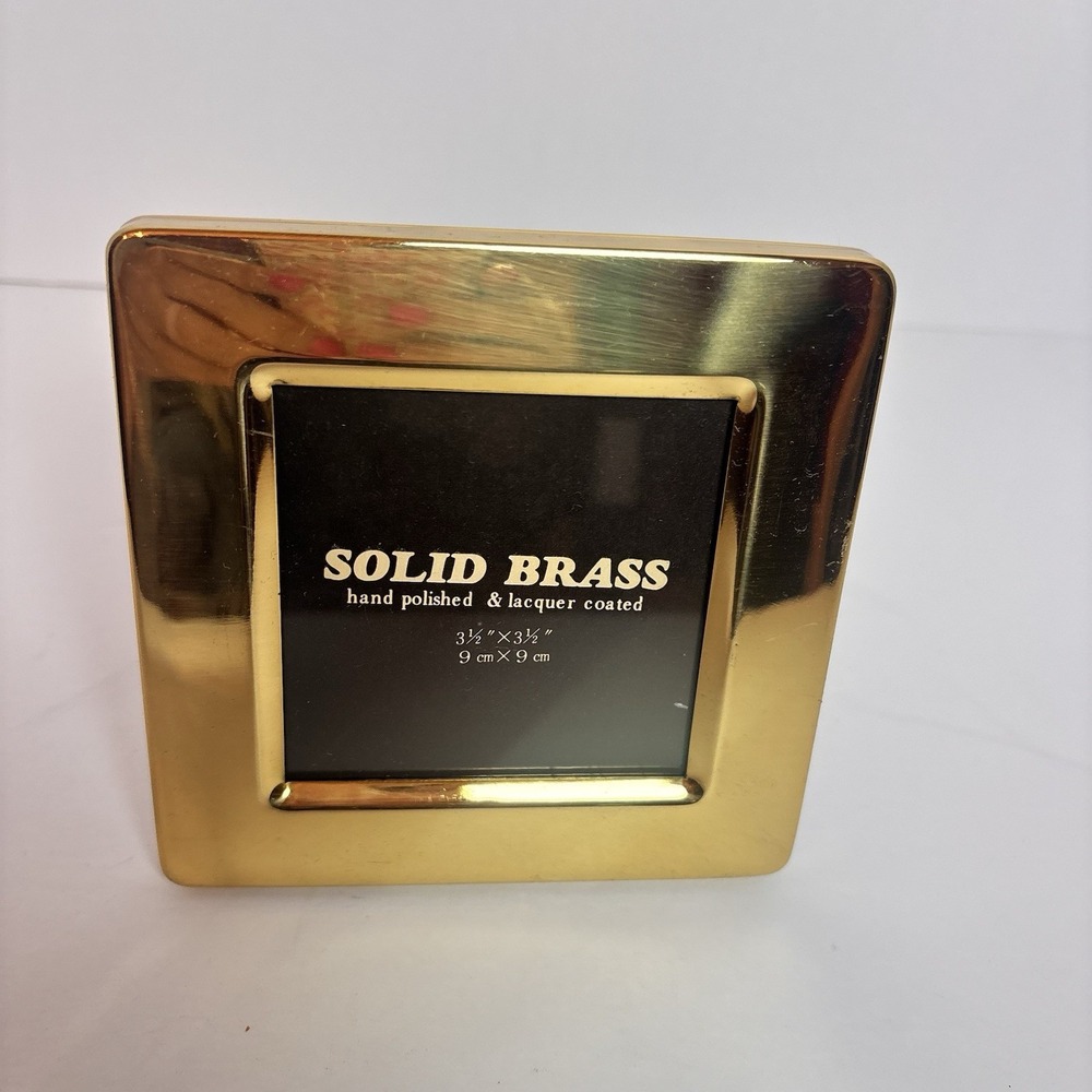 Vintage Solid Brass Picture Frame 3.5x3.5 Square Gold Lacquered Made Korea